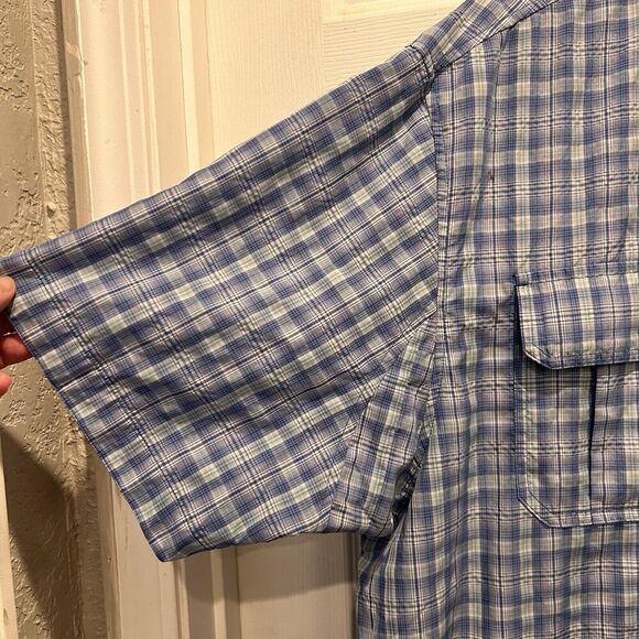 Duluth Trading Co Button Front Camp Shirt Mens XL Blue Plaid Polyester Nylon - Picture 4 of 7